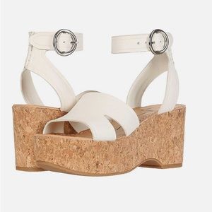 Dolce Vita Linda Cork Wedge Platform Sandals White Casual Size 7.5 M